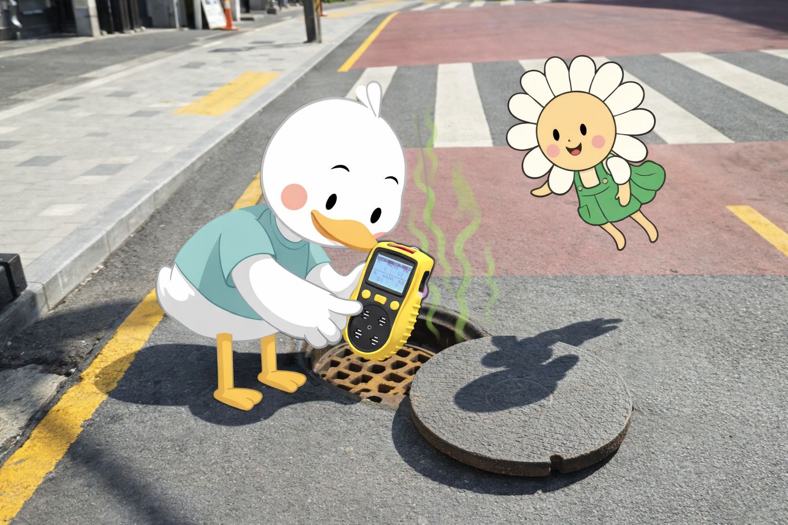 악취 측정하고 있는 동작이와 국화씨